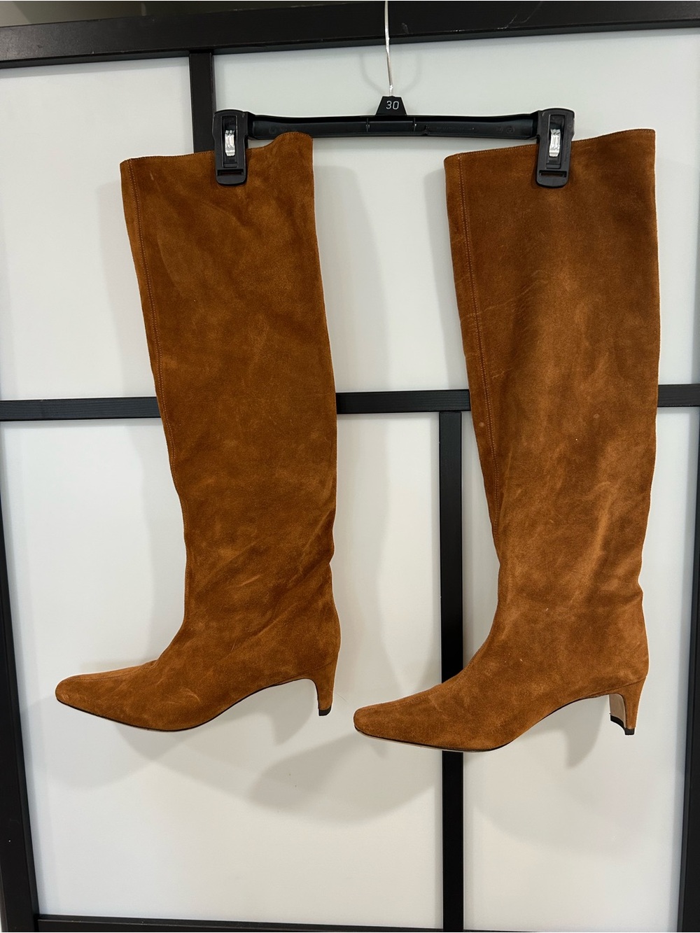 Over-the-Knee Suede Boots in Chestnut Brown with Low Heel
